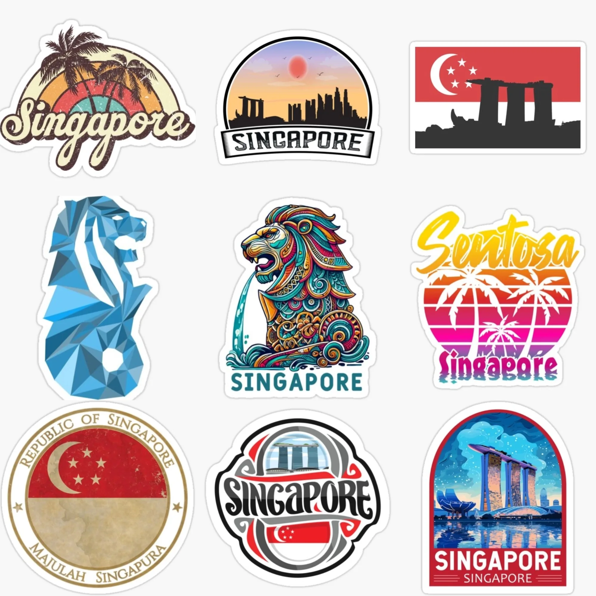 Car Accessories Singapore - Singapore SIN Flag Map Merlion Scenery