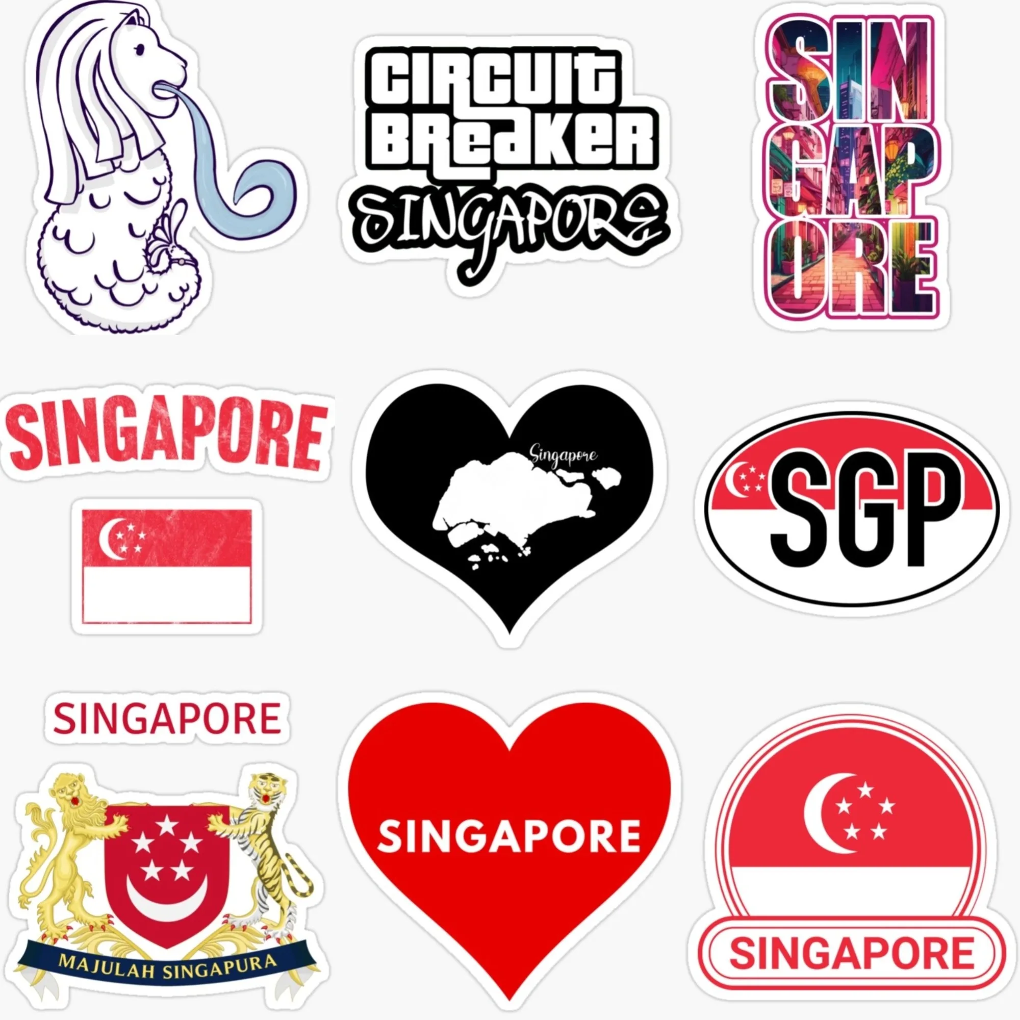 Car Accessories Singapore - Singapore SGP Flag Map Merlion Emblem